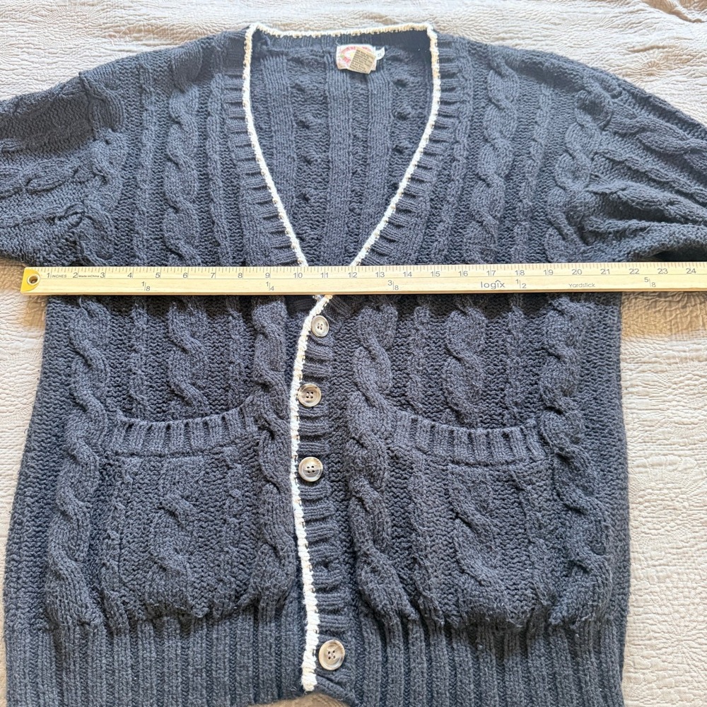 Vintage 80s Banana Republic Chunky Cable Knit‎ Cardigan Black Pockets Size S - Picture 5 of 6